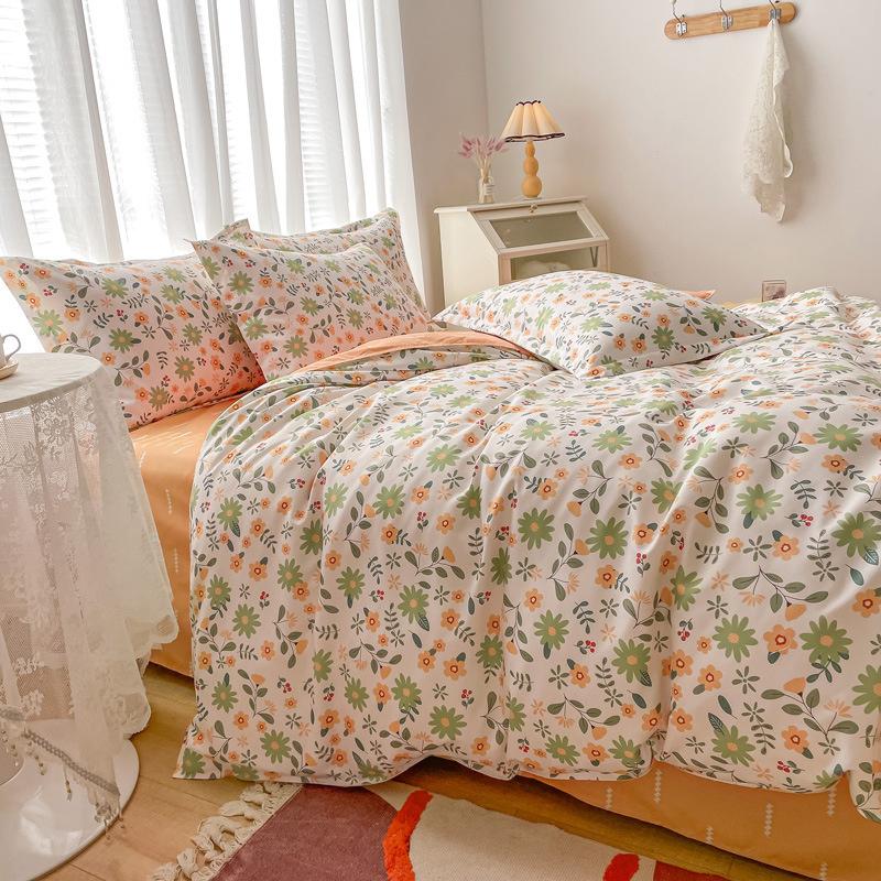 INS Double-sided Availability Pink Blue Cute Cat And Rabbit Bedding Set Duvet Cover Sheets With Pillowcases Full Size Bedroom