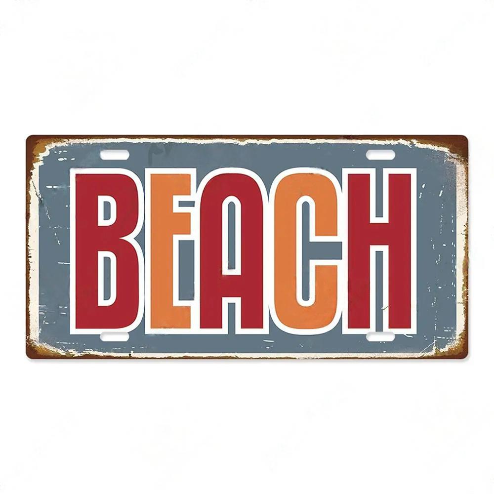 Summer Beach Retro Tin Sign Licenses Plate Plaque Metal Vintage Poster for Pub Bar Surf
