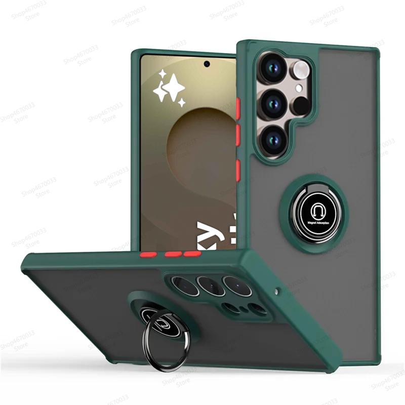 Magnetický kryt na telefon s držákem prstenu pro Samsung Galaxy S25 S24 S23 S22 S21 S20 Ultra Plus FE Note 20 Ultra Nárazuvzdorný kryt Fundas