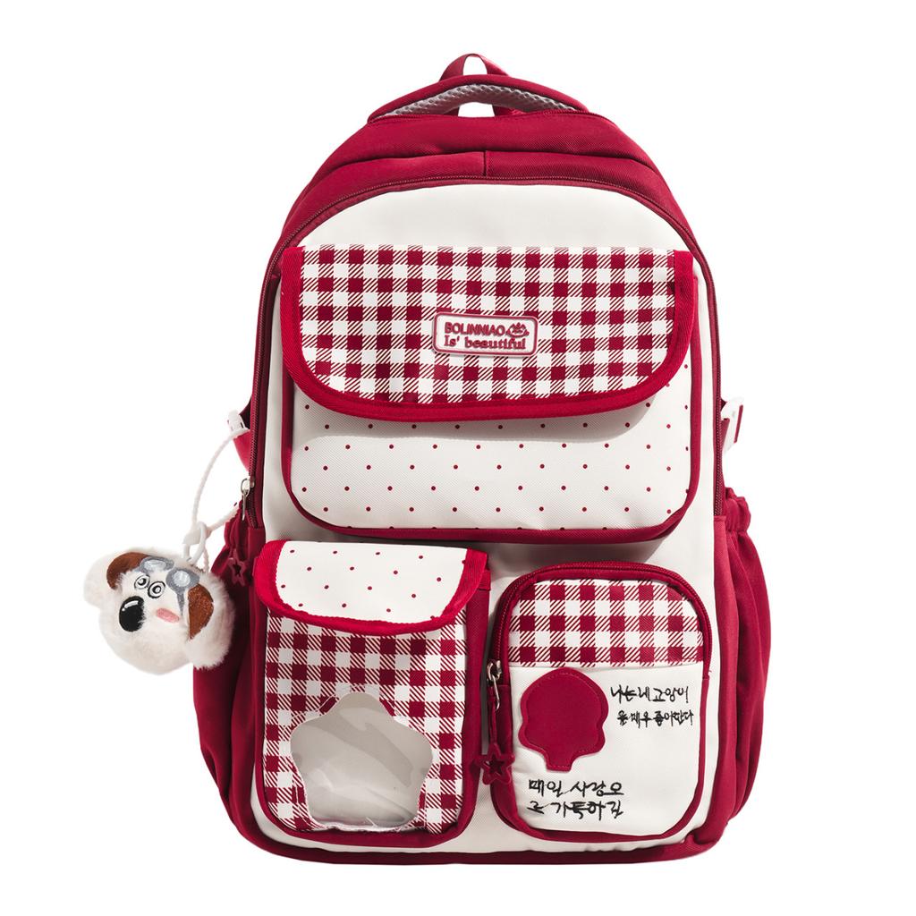 Schoolbag Cute Plaid Backpack Fifth and Sixth Grade Female Student School Bag Large Capacity Lightweight Backpack Middle School Campus Backpack
