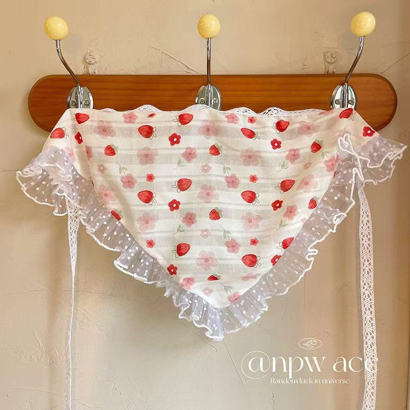 2025 Pastoral Style Lace Triangle Scarf & Plaid Ribbon Hairband