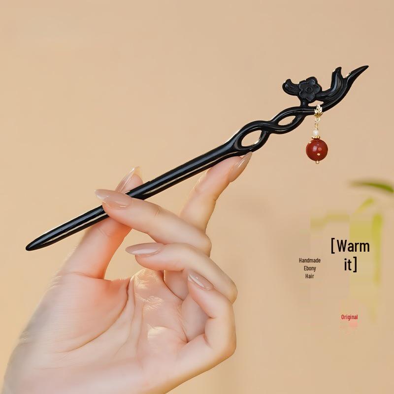 Elegant Ebony Flower Hairpin for Women – Ancient Style, High-End Feel, Simple Chinese Design, Perfect for Daily Use.