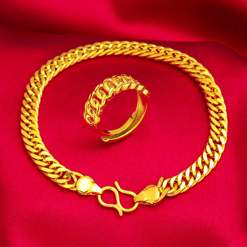 Fukou Celebrity Gold-Plated Chain Bracelet & Ring Set