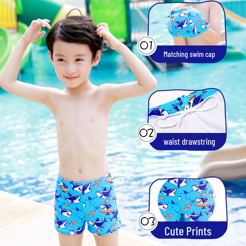 Summer Boys' Cartoon Swim Trunks with Swim Cap for Kids & Teens