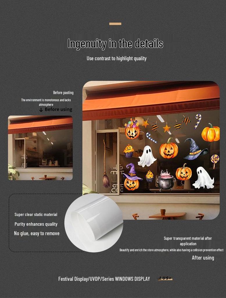 Double-Sided Halloween Window Clings - Little Devil & Pumpkin Decor Stickers for Glass Doors