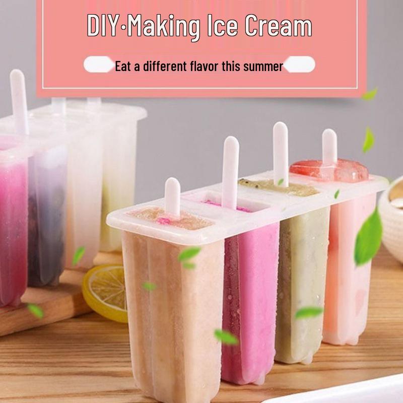 4-Cavity Cute Popsicle Mold for Homemade Ice Cream, DIY Ice Pop with Lid
