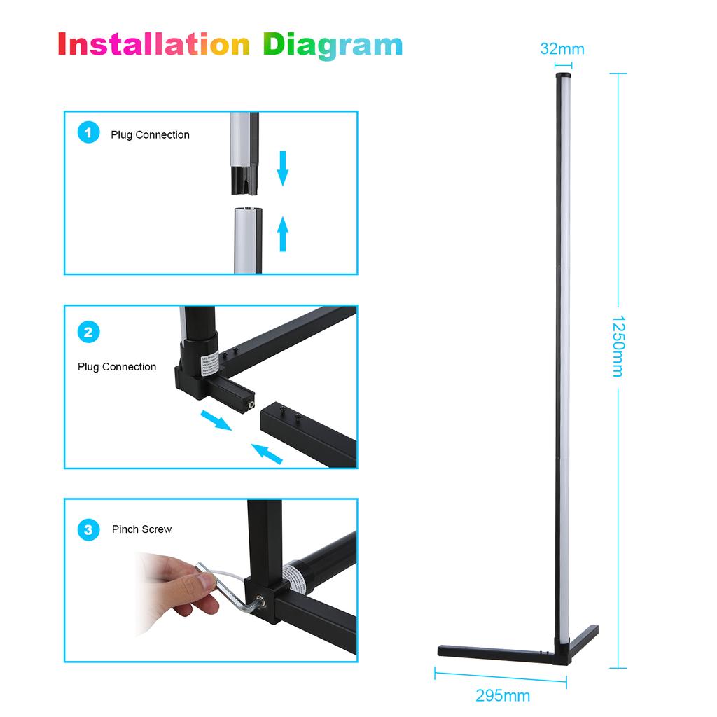 Neoglint D C5V BT Connected 72 LEDs Corner Floor Lamp RGB Standing Light with Controller Supported Phones App Control/ Music