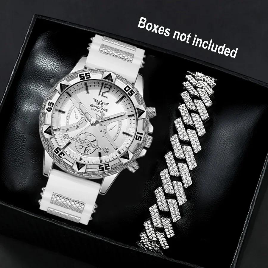 

2pcs - Business, Leisure, Sports, Fashion Large Dial Silicone Quartz Men s Watch with Bracelet Set (No Box)