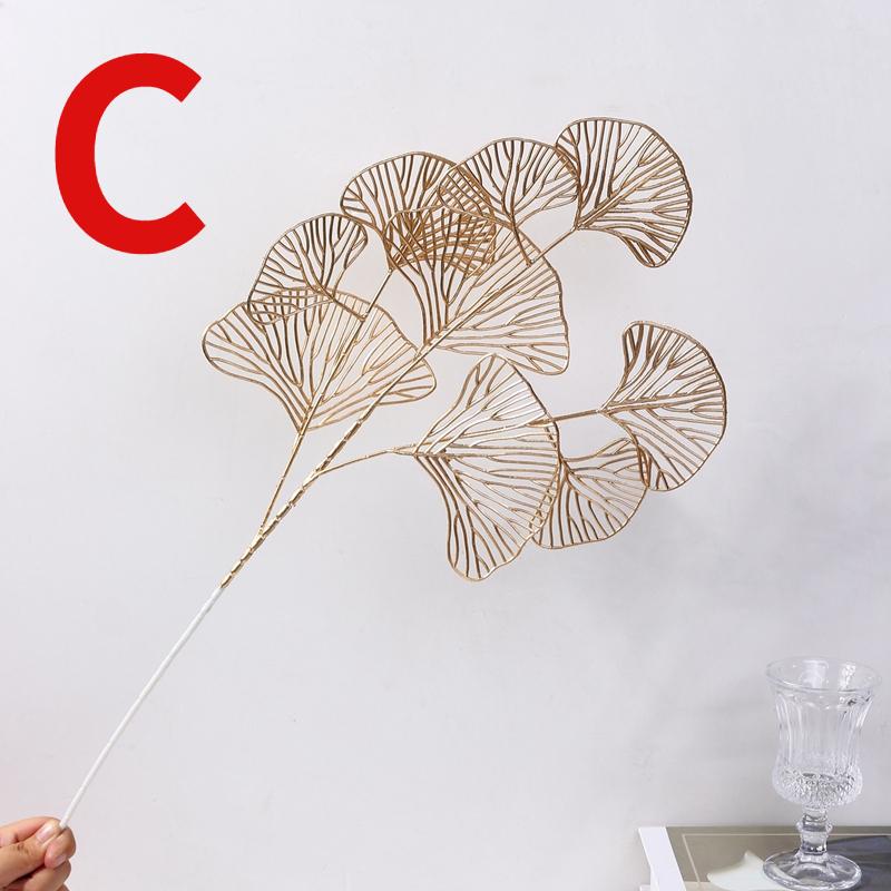 

Трехконечная веерная сетка в виде листьев, искусственное золото, гинкго, эвкалипт, Холли для свадебной арки, цветочная композиция, домашний декор, поделки C