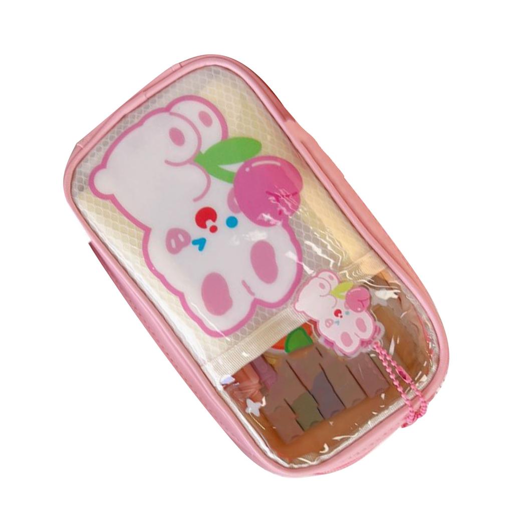 Kreslený penál Roztomilý vzor PVC Průhledný Vícevrstvý Úložný Vodotěsný Pouzdro na tužky Krabička