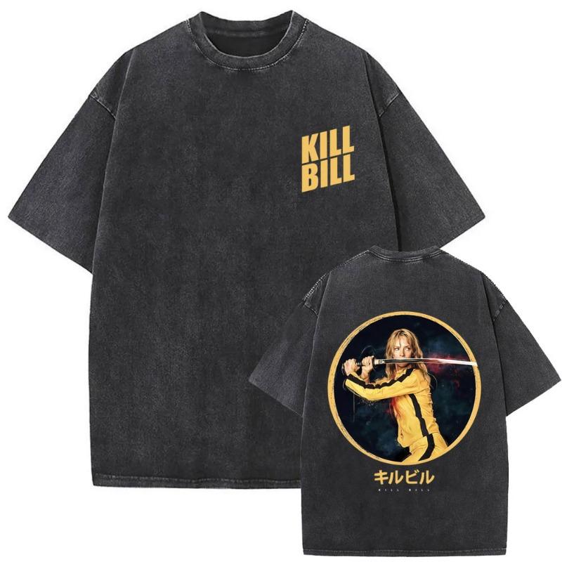 Washed Vintage T-shirt Kill Bill Movies Tshirt Women Fashion Oversized Streetwear Male Casual Cotton Short Sleeve T Shirts