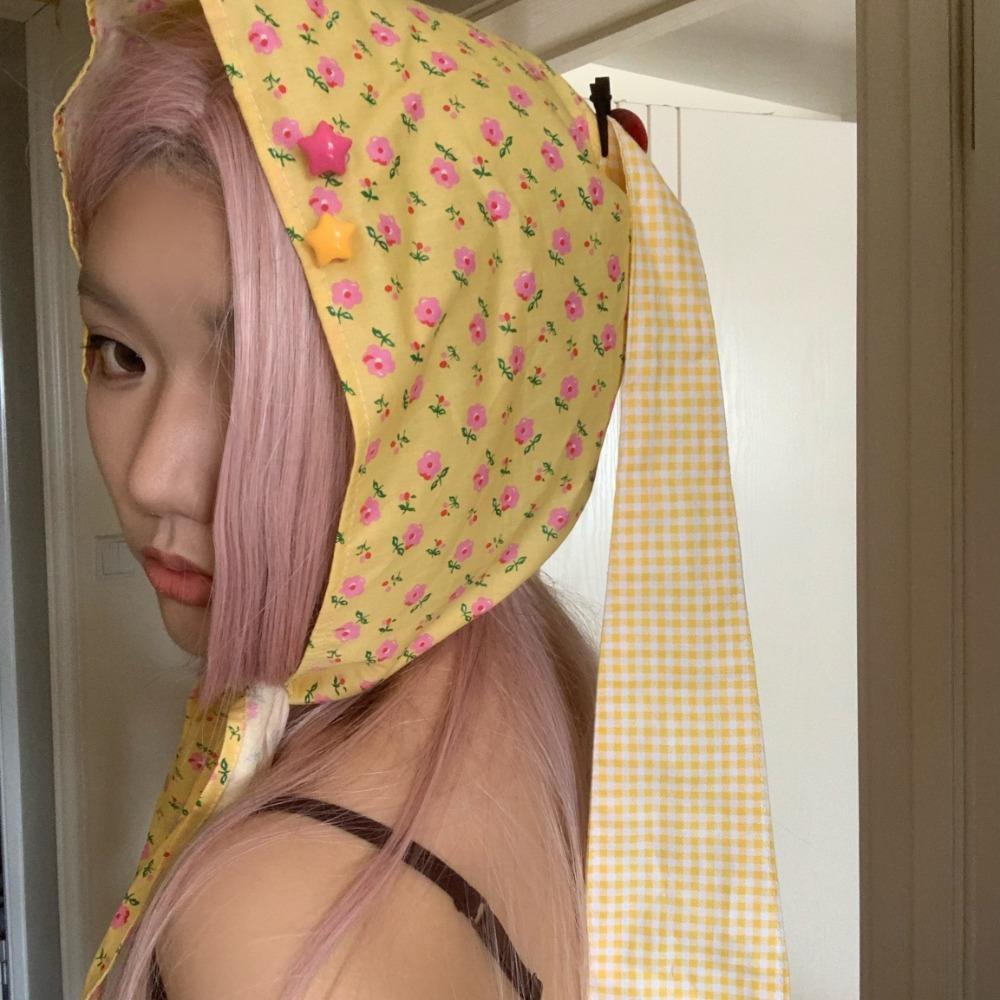Sweet Floral Hair Scarf Y2K Pullover Cap Korean Lop Ear Rabbit Hat  Clothing Accessories