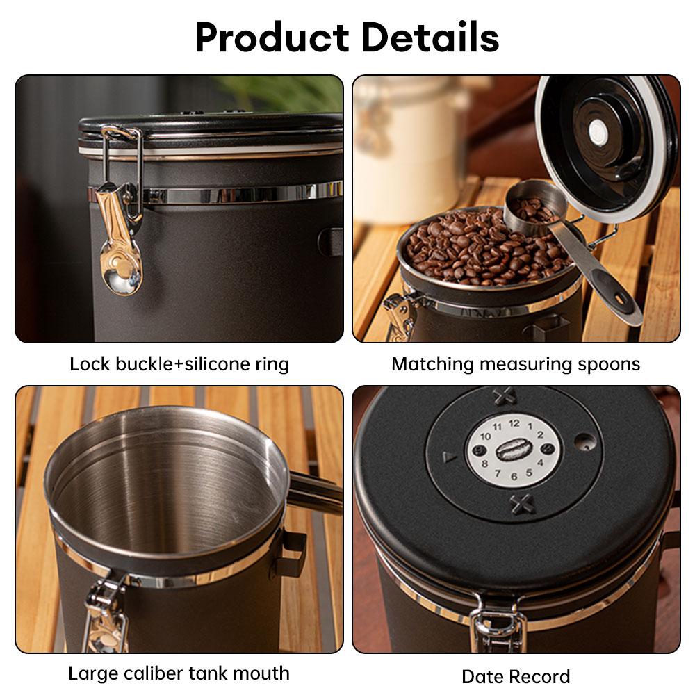1.2L/1.5L Large Capacity Coffee Storage Container with Spoon Stainless Steel Coffee Bean Can Sealing Coffee Filling Food Storage
