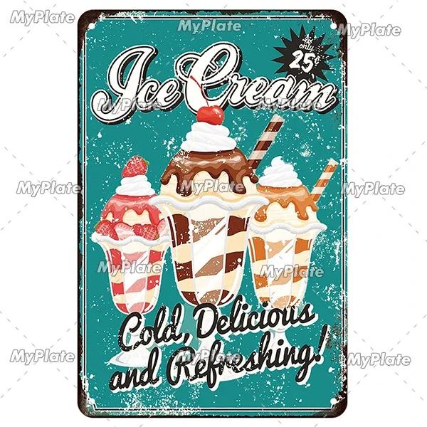 [MyPlate]Ice Coffee Metal Sign Vintage Plaque Tin Sign Kitchen Decor For Bar Sign Club Decoration Man Cave Plate Tea Poster