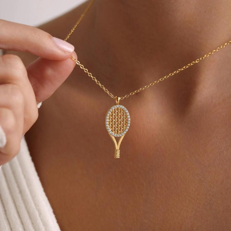 Sports Pendant Necklace Tennis Racket Pendant Necklace Sports Series Charm Necklace Jewelry for Women
