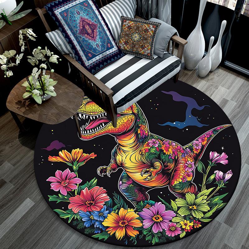Colorful Dinosaur Round Area Rug,Carpet Rug for Living Room Bedroom Sofa Playroom Decor,Non-slip Floor Mat