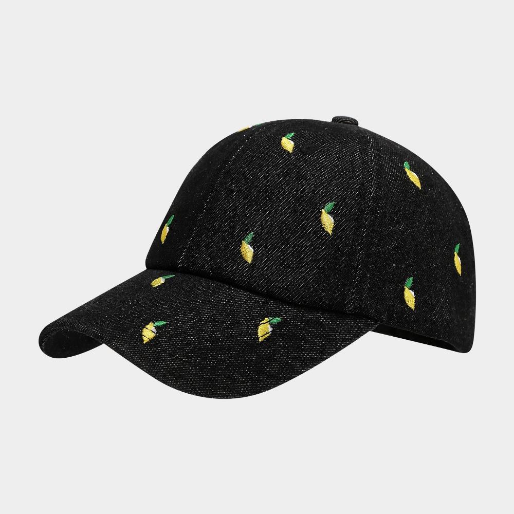 Versatile Denim Baseball Caps Lemon Love Cherry Embroidery Adjustable Golf Hats Breathable Trucker Cap Unisex