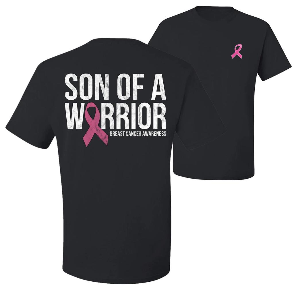 Son of A Warrior Breast Cancer Ribbon Front and Back Men Graphic T- Shirt