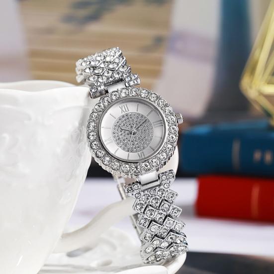 Women's Rhinestone Bracelet Watch Alloy Roman Numerals Quartz Wristwatch with Densely Set Crystals, 7mm Ultra Thin Lightweight Design for Office