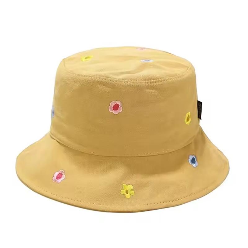 Cute Flower Bucket Hat Embroidered Fashion Domed Fisherman Hat with Flat Brim Women Summer Travel Beach Sun Hats