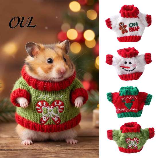Haustierfotografie Kostüm Weihnachten Hamster Pullover, Weich Gestrickt Niedlich Feiertags Outfit, Gemütlich Klein Warm Kleidung Rollkragen Festlich Winterkleidung