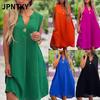 JPNTKY Abiti Casual Estivi Primaverili da Donna alla Moda a Tinta Unita con Stampa Senza Maniche Scollo a V
