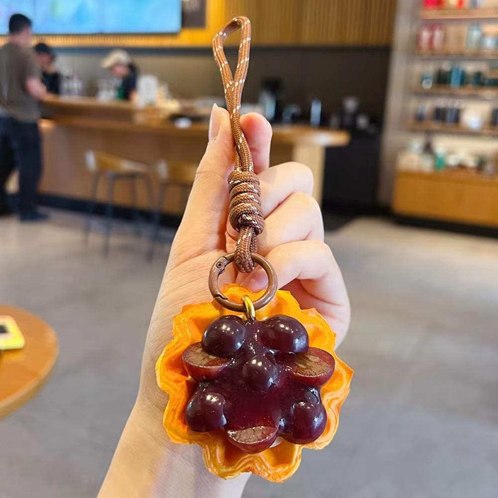 Simulation Fruit Egg Tart Keychain Cute Mango Puff pastry pendant Food Shaped Keyring Men Women Style 2