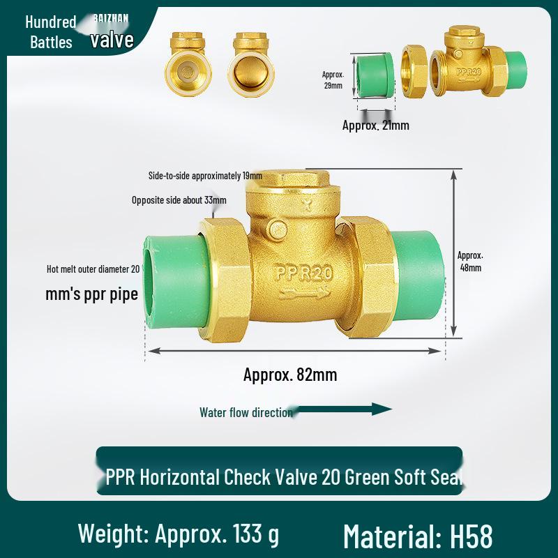 6/4 PPR Hot Melt Full Copper Check Valve, Horizontal/Vertical, 1-Inch Double Union, One-Way Tap Water Pipe Valve.