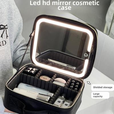 Trousse de maquillage populaire de grande capacité avec miroir éclairé à LED - Coffret cadeau de beauté portable