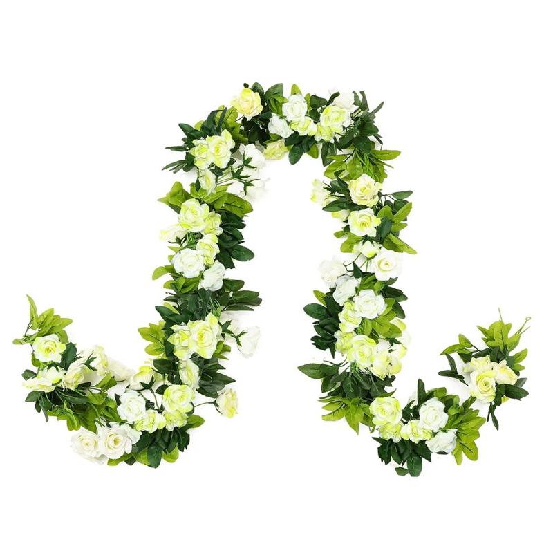 Silk Artificial Rose Vine Hanging Flowers for Wall Christmas Rattan Fake Plants Leaves Garland Romantic Wedding Home Decoration