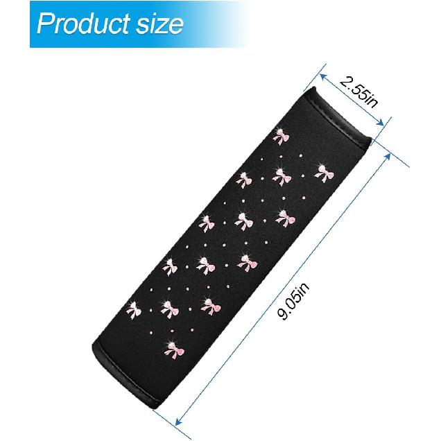Bling Car Seat Belt Cover, 2PCS Rhinestone Cute Bow Comfort Vehicle Seatbelt Shoulder Pad, Diamond Automotive Interior Harness Neck Cushion Protector