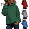 Thick Hoodie Fall Winter Women Pure Color Loose Long Sleeves Elastic Relaxed Fit Pullover Cuff Warm Sport Top Casual Style Street Wear Autumn