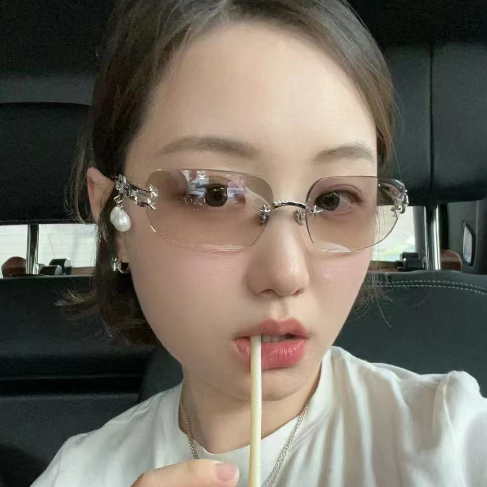 Korean Style Sunglasses For Women Rectangle Shape Rimless  Hot Sexy Women'S Sun Glasses Rhinestone Outdoor Sunglass