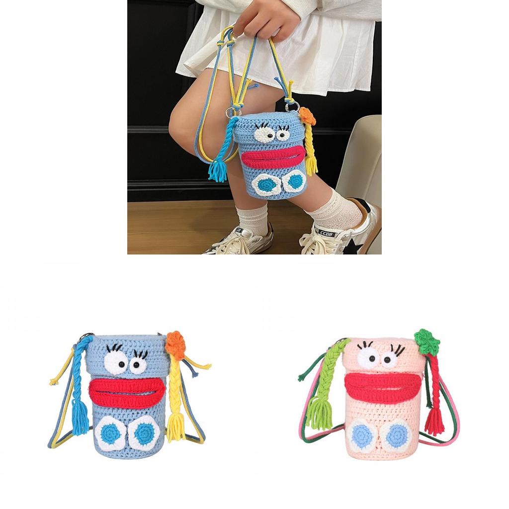 Handwoven Woolen Cute Cartoon Messenger Bag With Phone Pocket For Daily Use