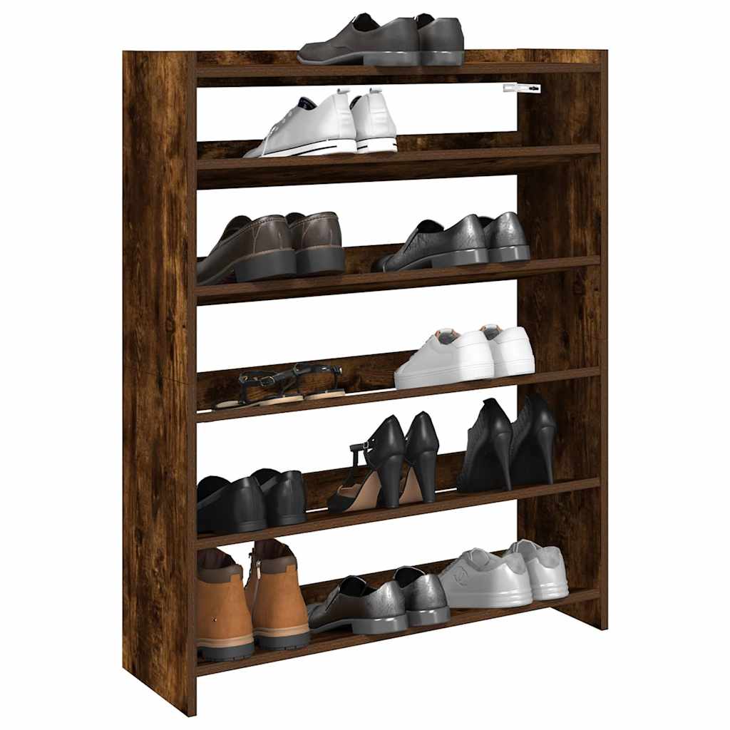 Shoe Rack Smoked Oak Finish 31.5 x 9.8 x 39.4 in (80 x 25 x 100 cm) Engineered Wood
