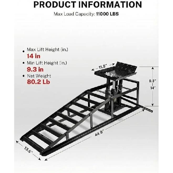 1pcs  Hydraulic Car Ramps 5T 11000lbs Low Profile Car Lift Service Ramps Truck Trailer Garage, Height Hydraulic Vehicle Ramps