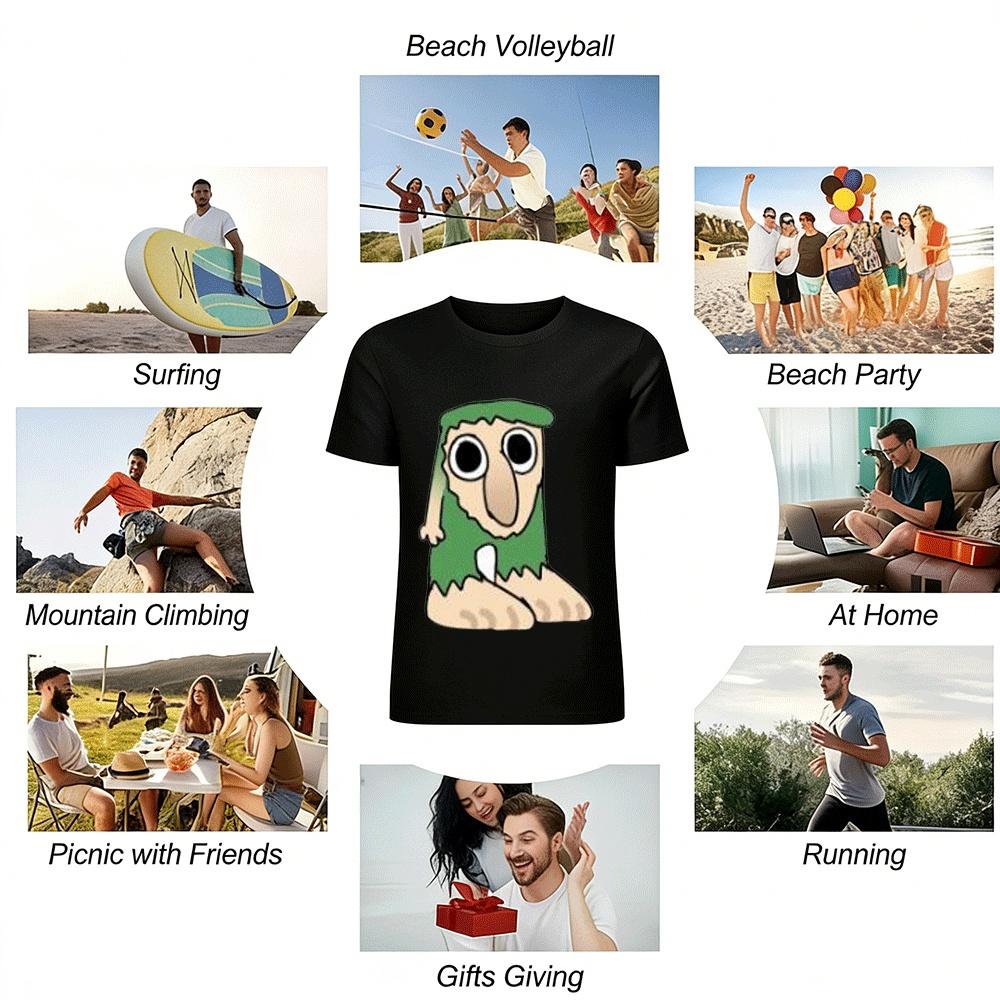 Funny Long Nose Green Cartoon Print Casual T-Shirt Pure Cotton T-shirt