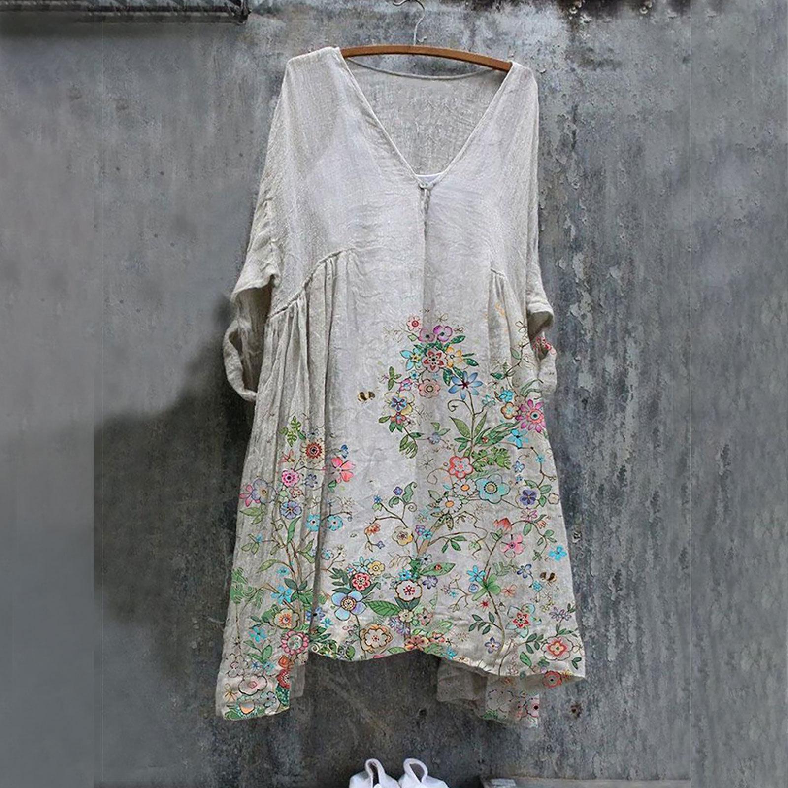 Wish Digital Print Pastoral Summer Casual Collar Dress S