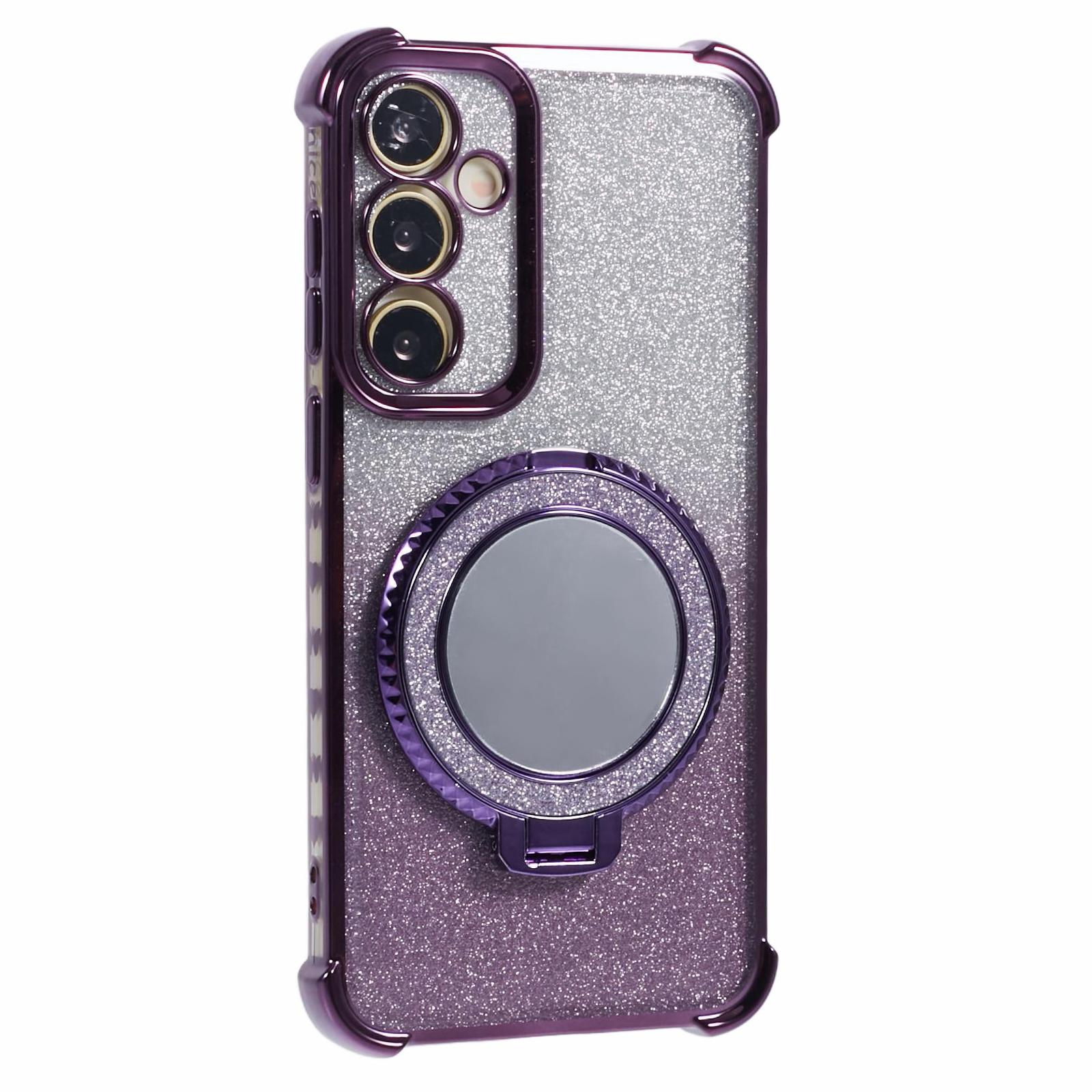

For Samsung Galaxy A34 5G Case TPU Glitter Phone Cover with Kickstand and Mirror Dark Purple