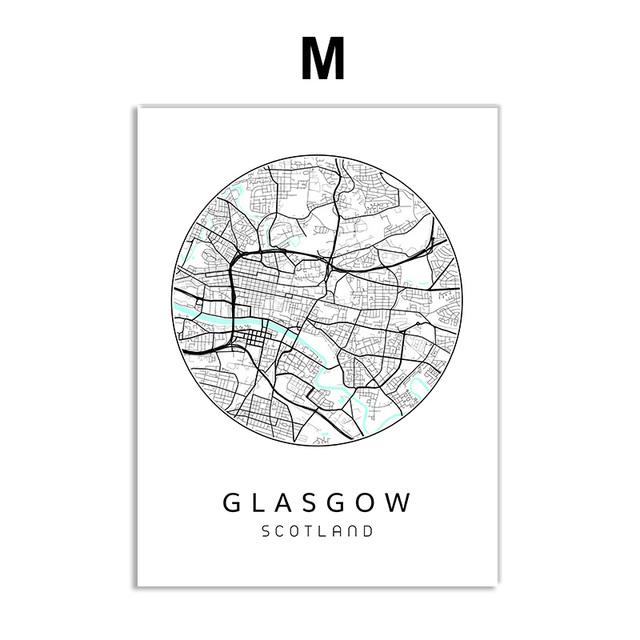 Nordisches minimalistisches Leinwandbild, Weltkarte, Poster, Bosten Landon, New York City, Wandkunst, Heimdekoration, Zitate, kein Rahmen