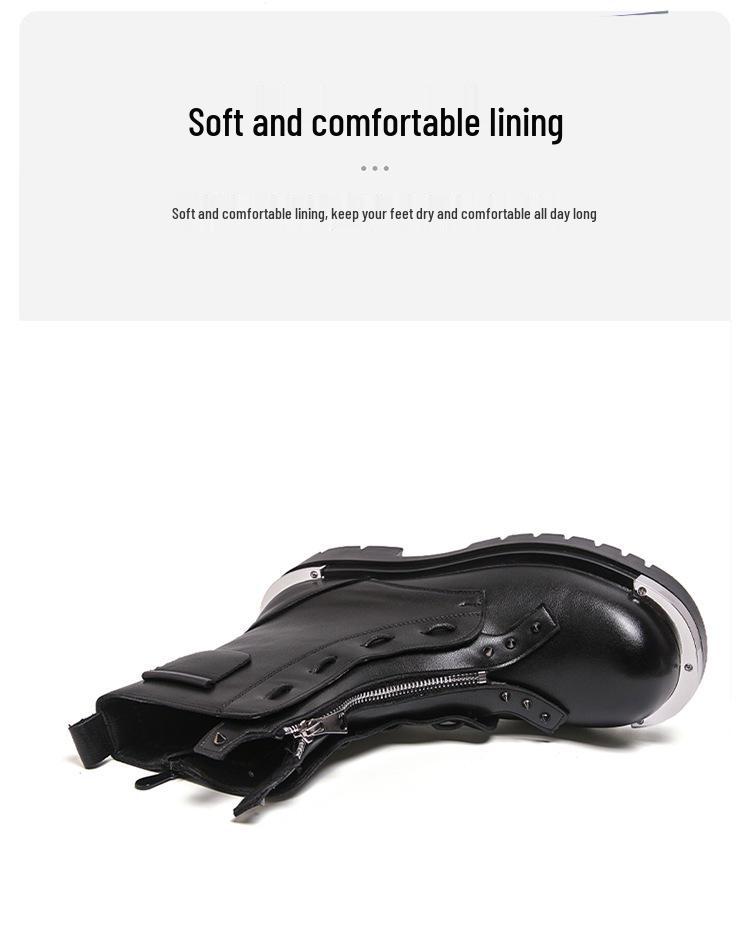 Herbstliche High-Top Lederstiefel - Dicksohlige Reißverschluss-Stiefeletten für Herren im britischen Stil, höhenerhöhende Freizeit- und formelle Kleidung.