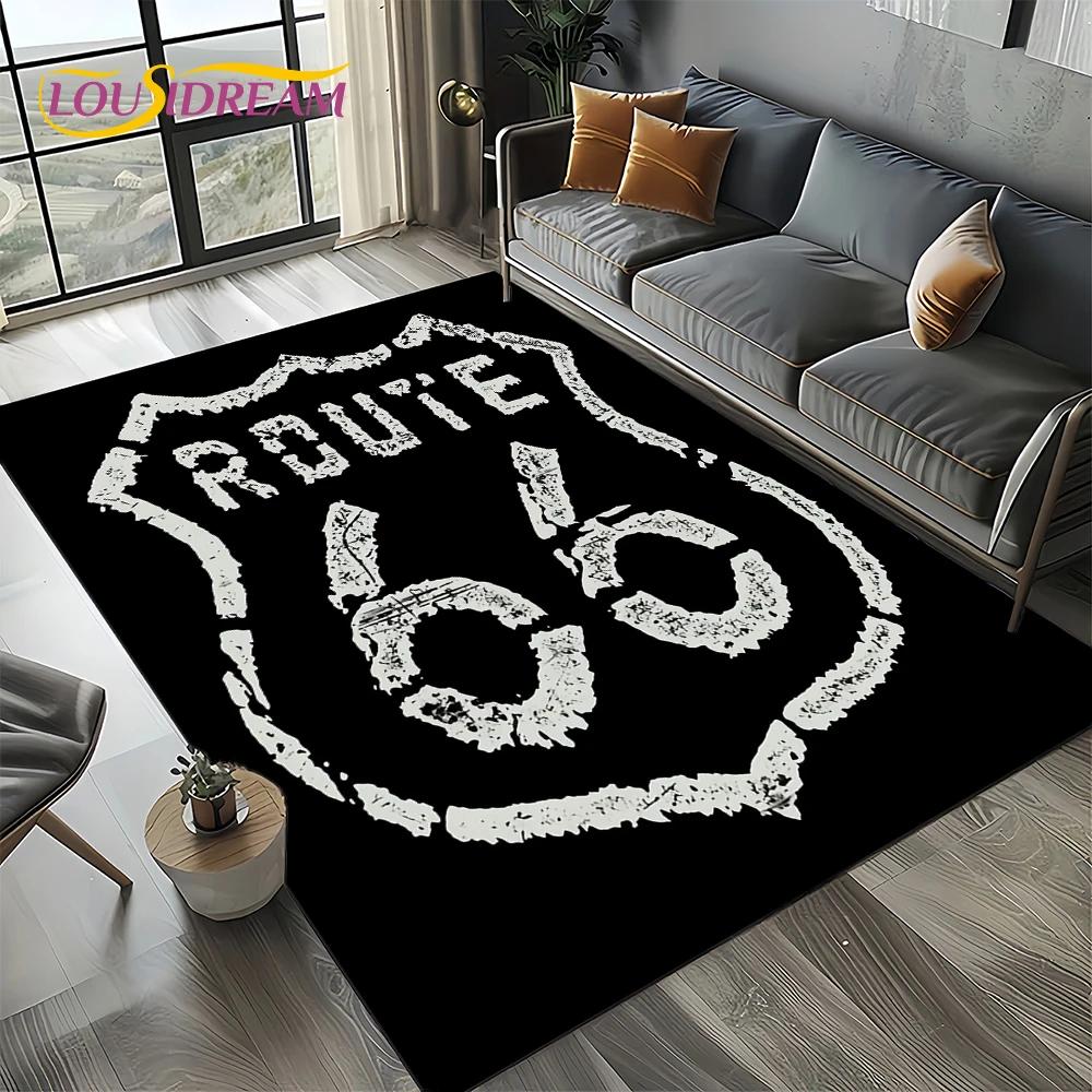 Route 66 Retro America Historic Mother Road,mãe EstradaCarpet Rug for Living Room Bedroom Home Sofa,Area Rug Non-slip Floor Mat