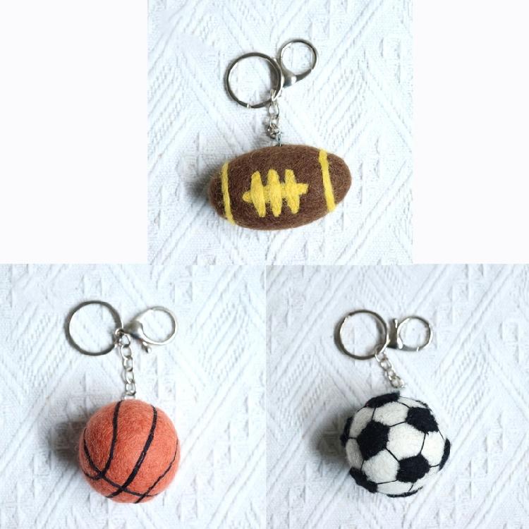 Colorful Felt Balls Keychain Handmade Rugby/Basketball/Football Pendant Keyring for Sports Lovers Trendy Accessories