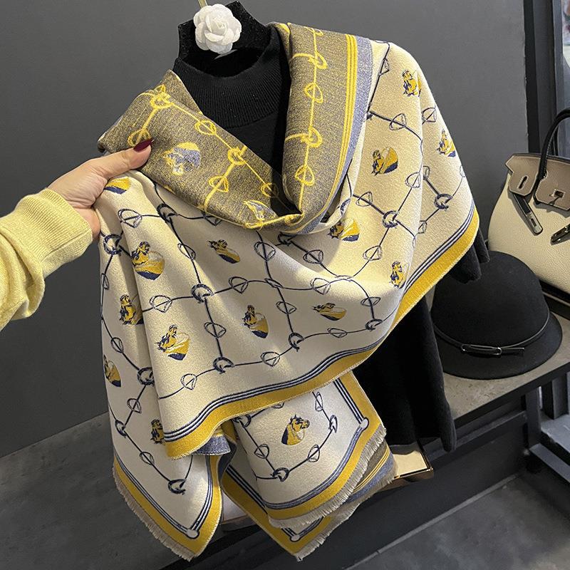 Sunflower Pattern Autumn and Winter New Imitation Cashmere Scarf for Women Warm and Thickened Versatile Long Shawl and Scarf