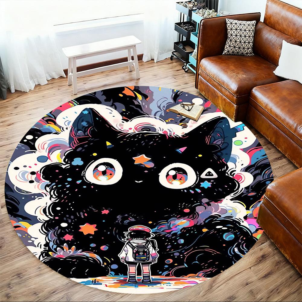 1pc cat galaxy Round Chair mat Area Rug - Non-Slip, Floor Mat for Office, Bedroom, and Indoor Decor -1002209