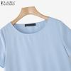 ZANZEA Women Casual Round Neck Summer Patchwork Short Sleeve Blouse