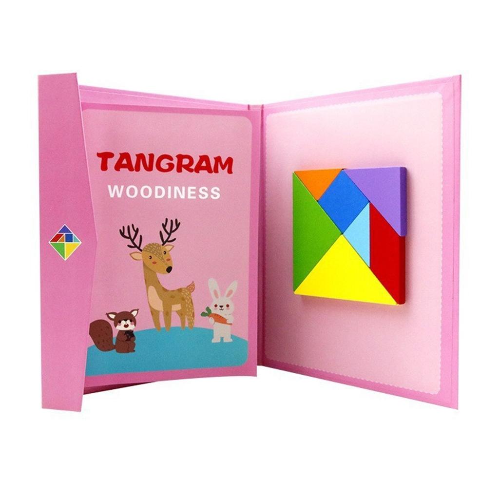 Wooden  Magnetic Tangram Puzzle Book Educational Toys For Children Baby Kid Portable  Learning Intelligence