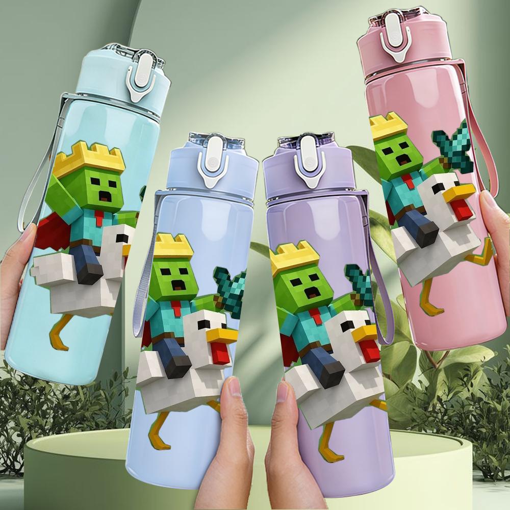 1PC Minecraft Duck Warrior Character 750ml Color Plastic Sports Water Bottle Leakproof Flip Straw Lid Suitable for Sports Office Home Use