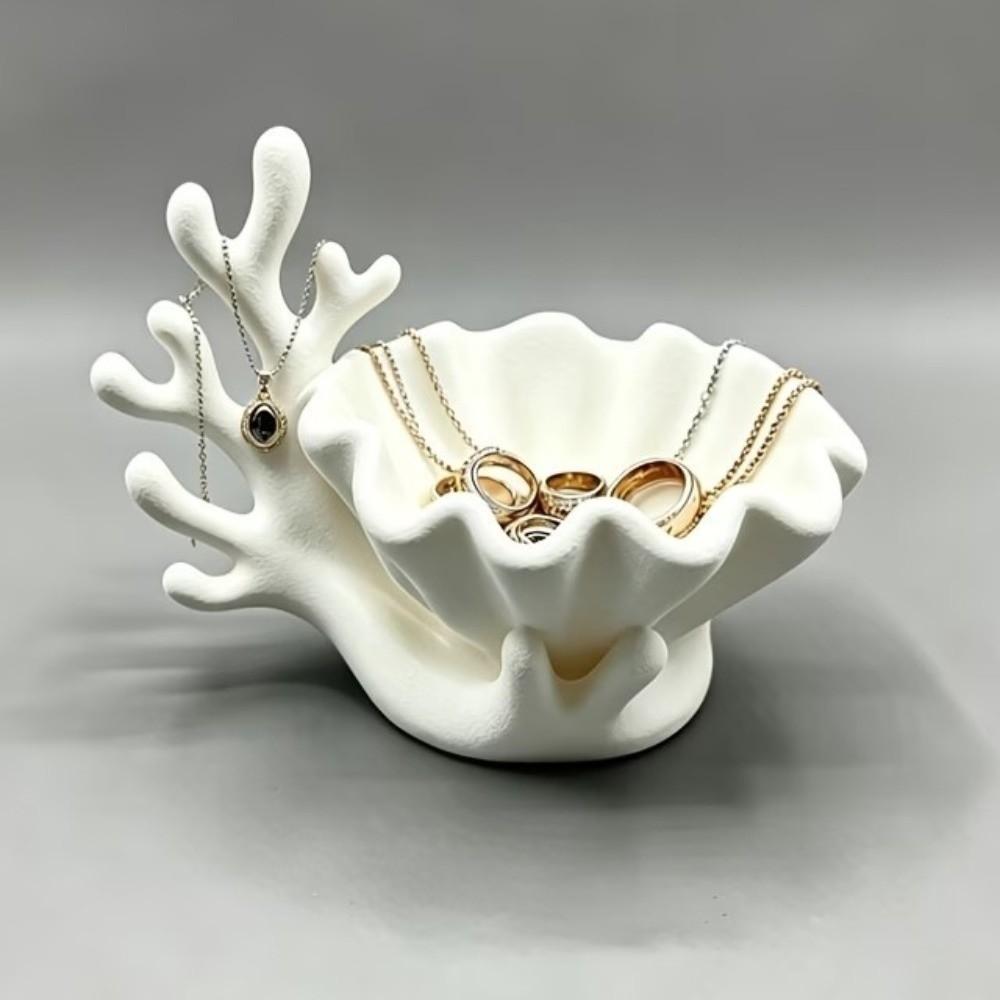 Multi-Purpose Jewelry Storage Tray Coral Shell Shape Key Storage Box Decorative Dish  Bedroom