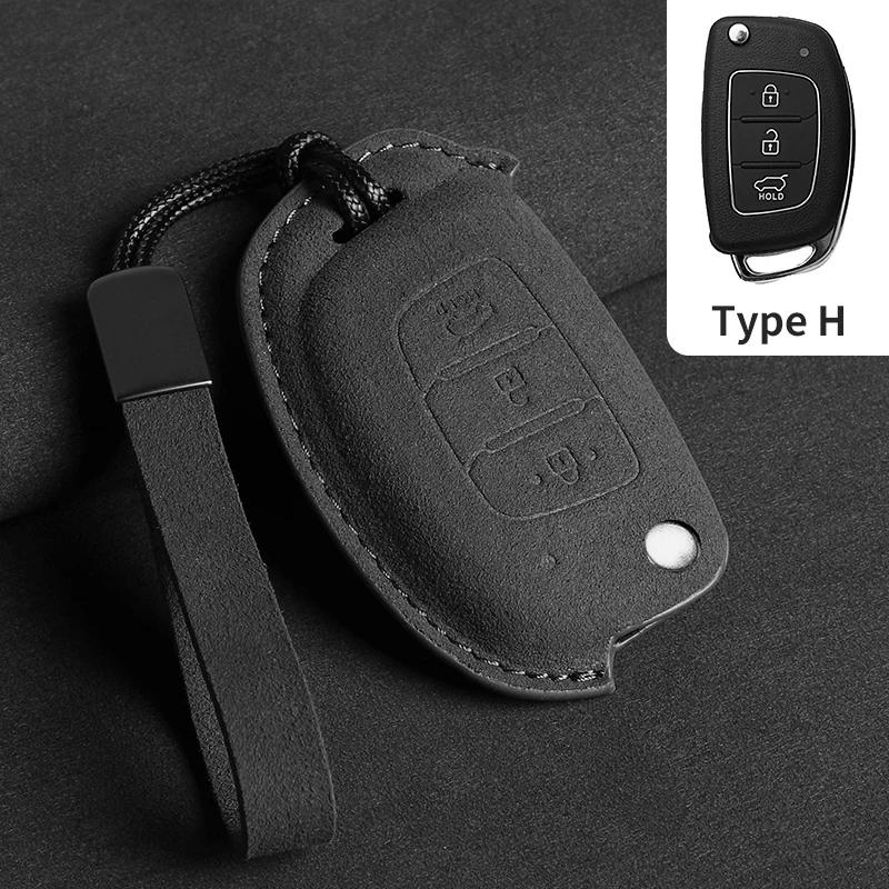 Suede Fabric Auto Flip Key Fob Cover Case Fit For Hyundai Grand I10 I20 I30 Ix35 Ix45 Hb20 Elantra Solaris Sonata Santa Fe Sport Tucson